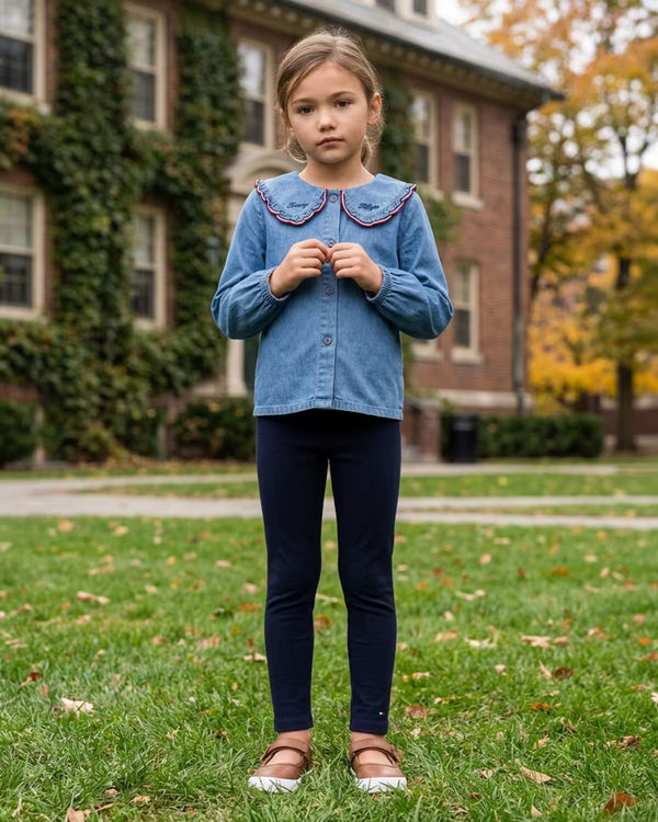 Set Chambray Peter Pan + Navy Legging — Infant Girls