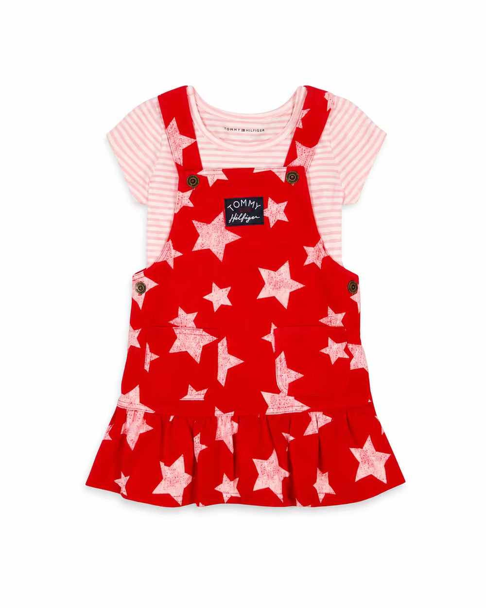 Set Red Star Pinafore + Striped Tee — Infant Girls