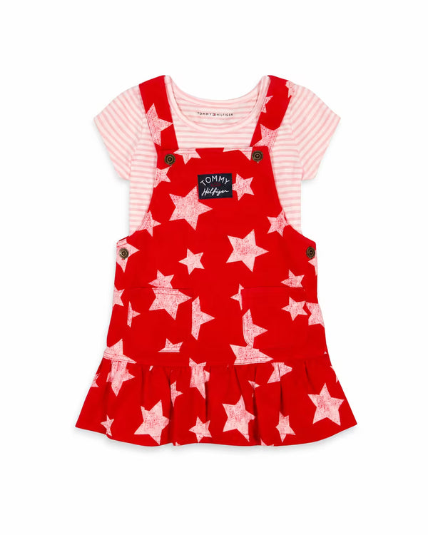 Set Red Star Pinafore + Striped Tee — Infant Girls