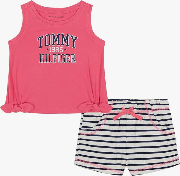 Pink Varsity Tank & Stripe Shorts Set