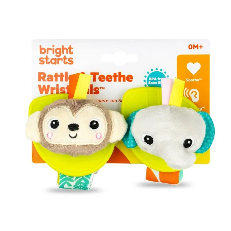 Bright Starts Rattle & Teethe Wrist Pals - Monkey & Elephant