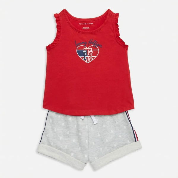 Red Heart Tank & Gray Monogram Shorts Set