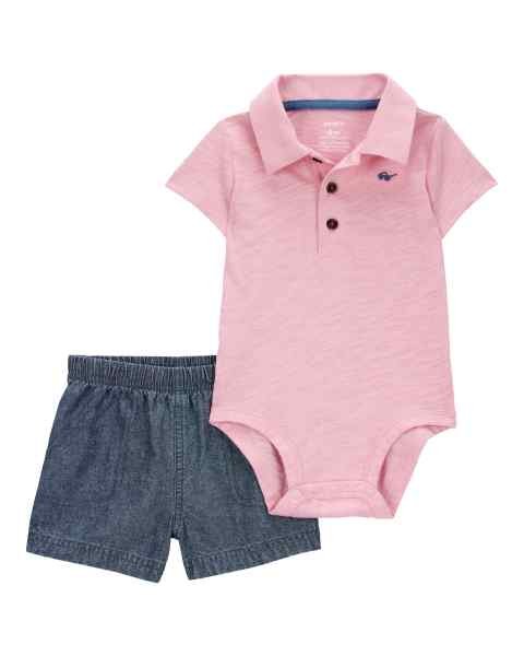 Carter's Set Body Polo Rosado y Short Chambray
