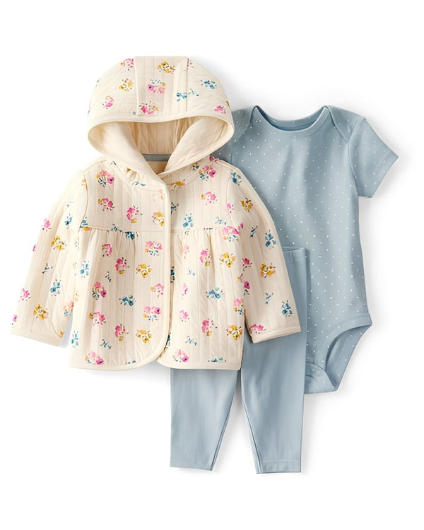 Carter's Baby 3 Piece Floral Quilted Little Jacket Set Ivory Blue