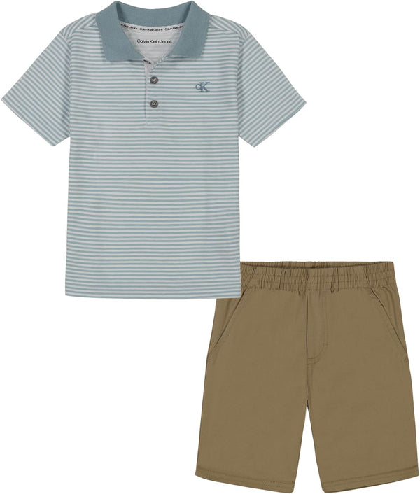 Calvin Klein Niños Set Polo y Shorts - Gris a Rayas