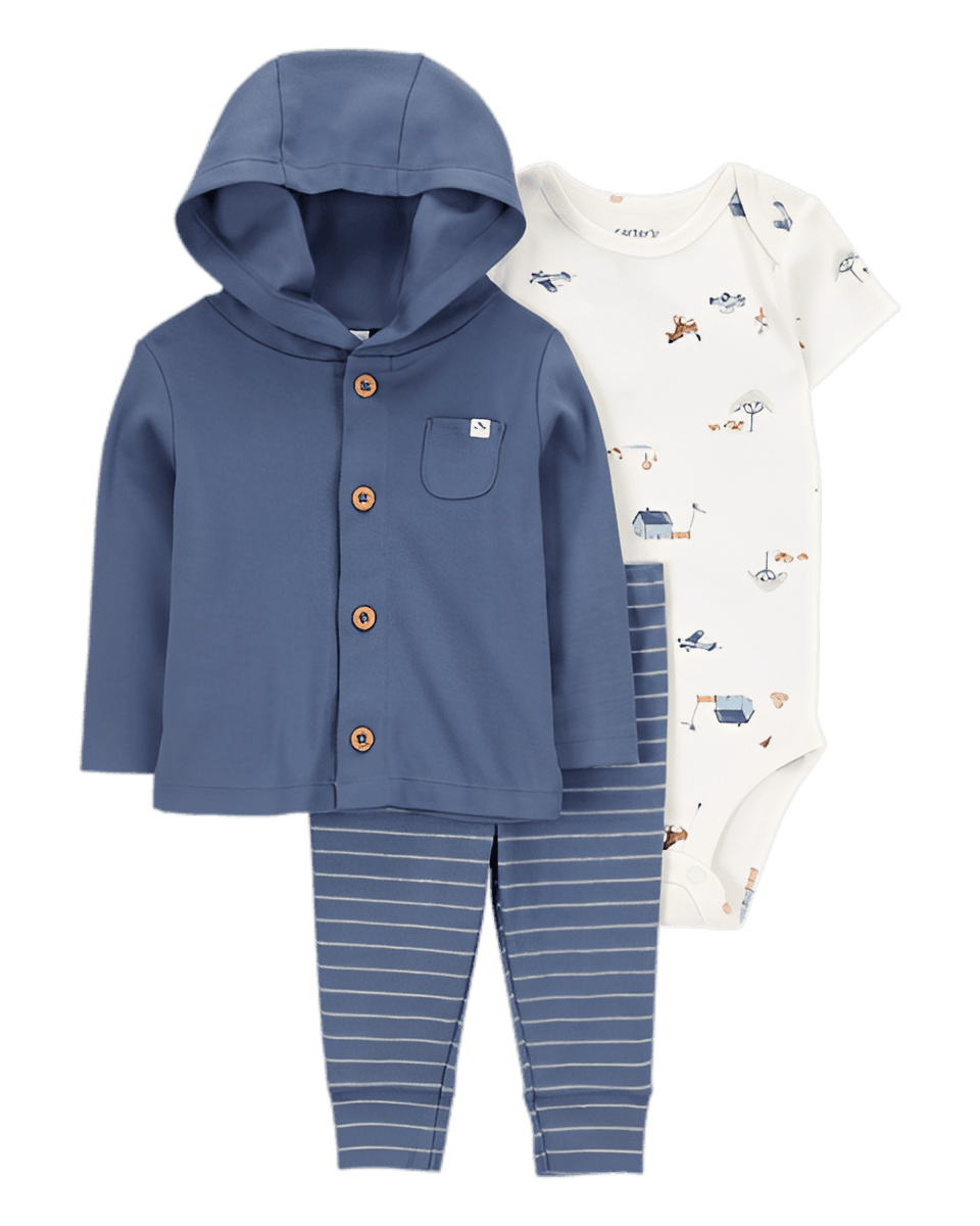 Carter's Baby Barn Print 3 Piece Cardigan Set Navy White