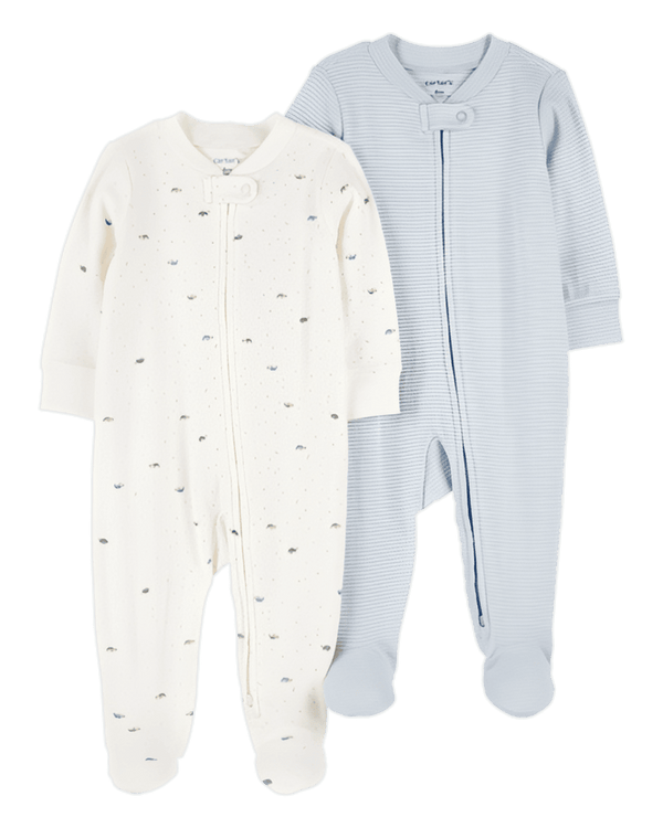 Carter's Baby Boy 2 Pack 2 Way Zip Cotton Sleep & Play Pajamas Blue White