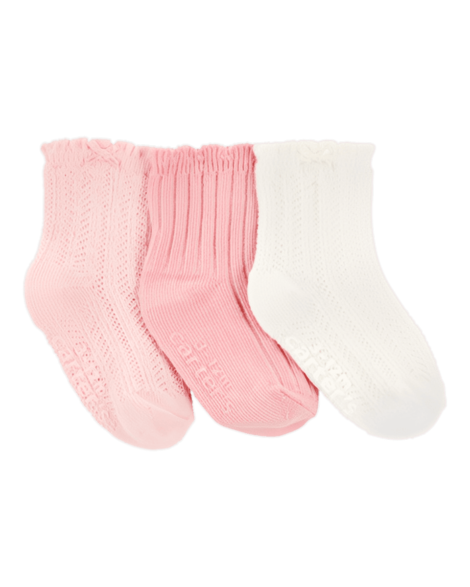 Carter's Baby Girl 3 Pack Pointelle Booties Pink White