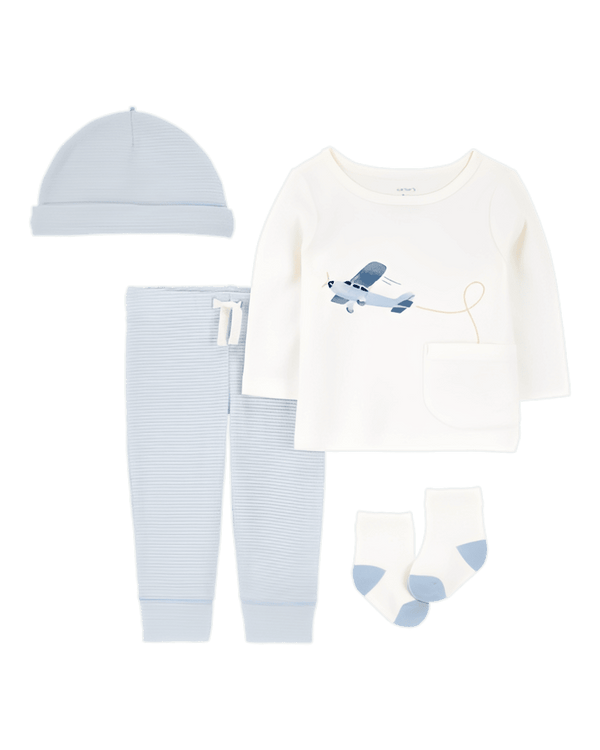 Carter's Baby 4 Piece Airplane Print Outfit Set Blue