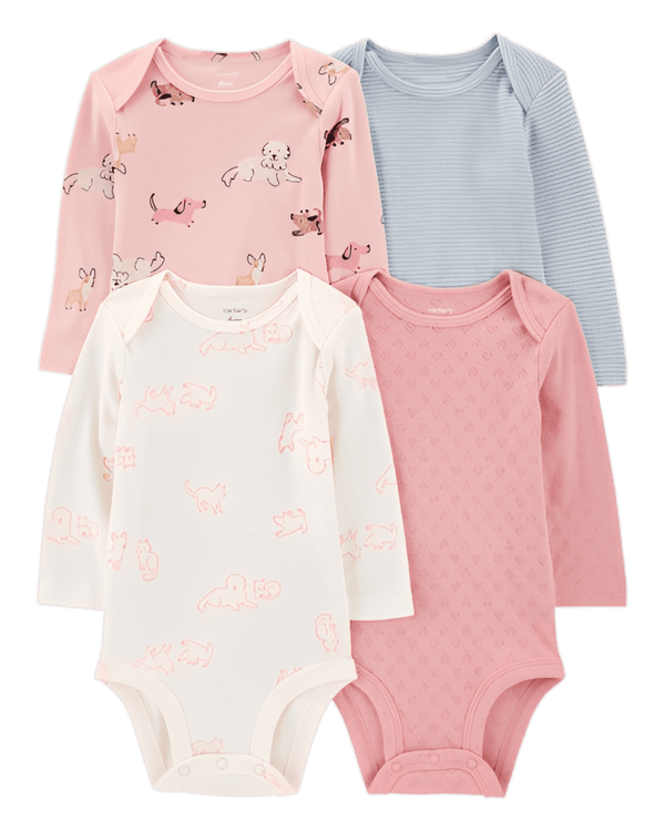 Carter's Baby Girl 4 Pack Puppy Long Sleeve Bodysuits