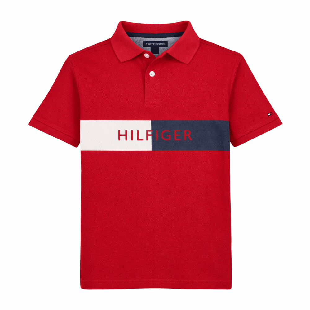 Tommy Hilfiger Boys' Short Sleeve Flag Colorblock Polo – Regal Red