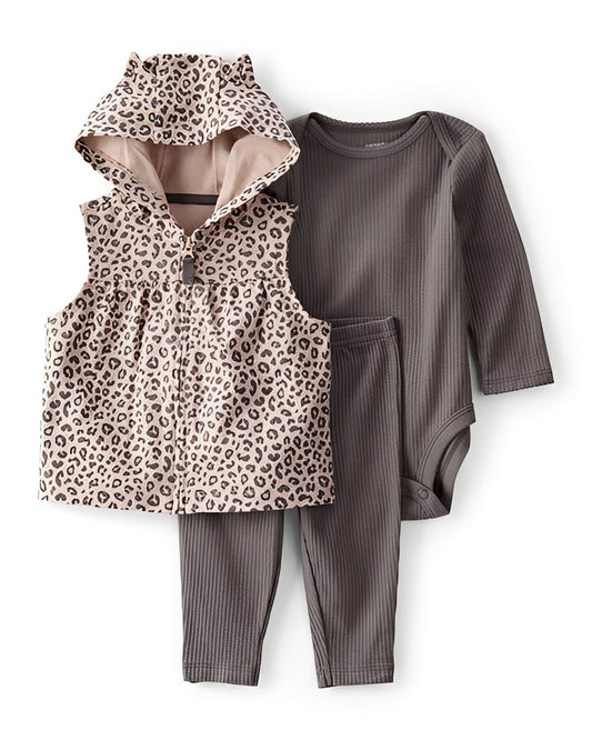 Carter's Baby 3 Piece Leopard Little Vest Set Brown - ColorPlay