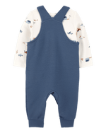 Carter's Baby Boy 2 Piece Long Sleeve Tee & Waffle Knit Coverall Set Blue White - Image 3