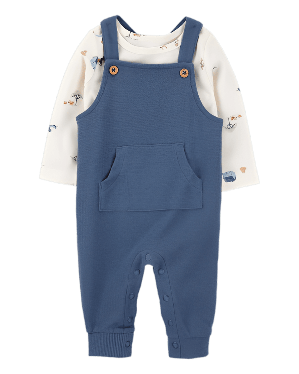 Carter's Baby Boy 2 Piece Long Sleeve Tee & Waffle Knit Coverall Set Blue White