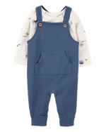 Carter's Baby Boy 2 Piece Long Sleeve Tee & Waffle Knit Coverall Set Blue White - Image 1