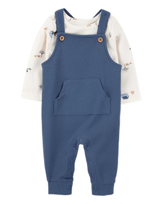 Carter's Baby Boy 2 Piece Long Sleeve Tee & Waffle Knit Coverall Set Blue White - ColorPlay
