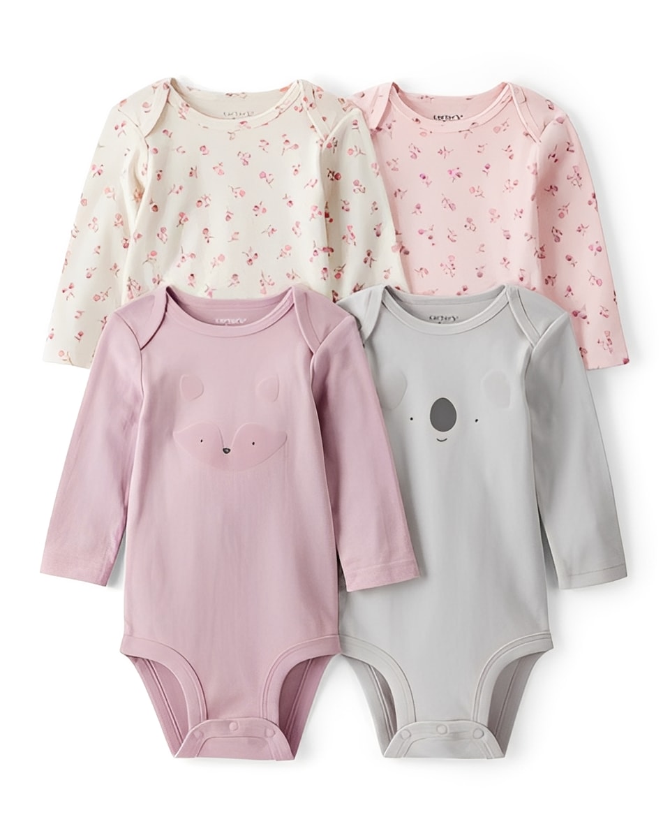 Carter's Baby Girl 4 Pack Koala Print Cotton Long Sleeve Multipack Bodysuits Multi