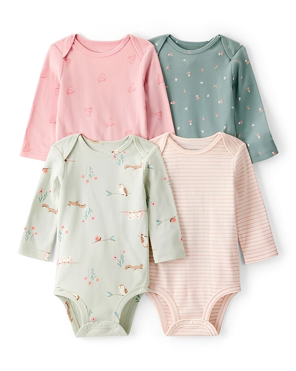 Carter's Baby Girl 4 Pack Owl Print Cotton Long Sleeve Multipack Bodysuits Multi