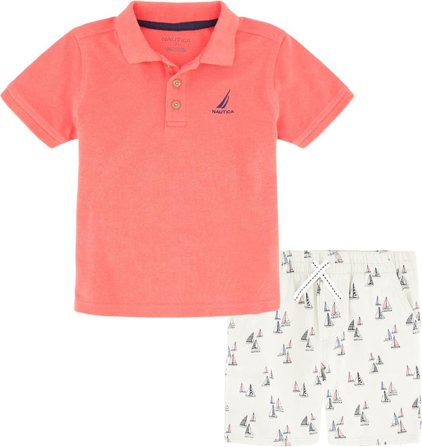 Nautica Niños Set Polo y Shorts - Coral