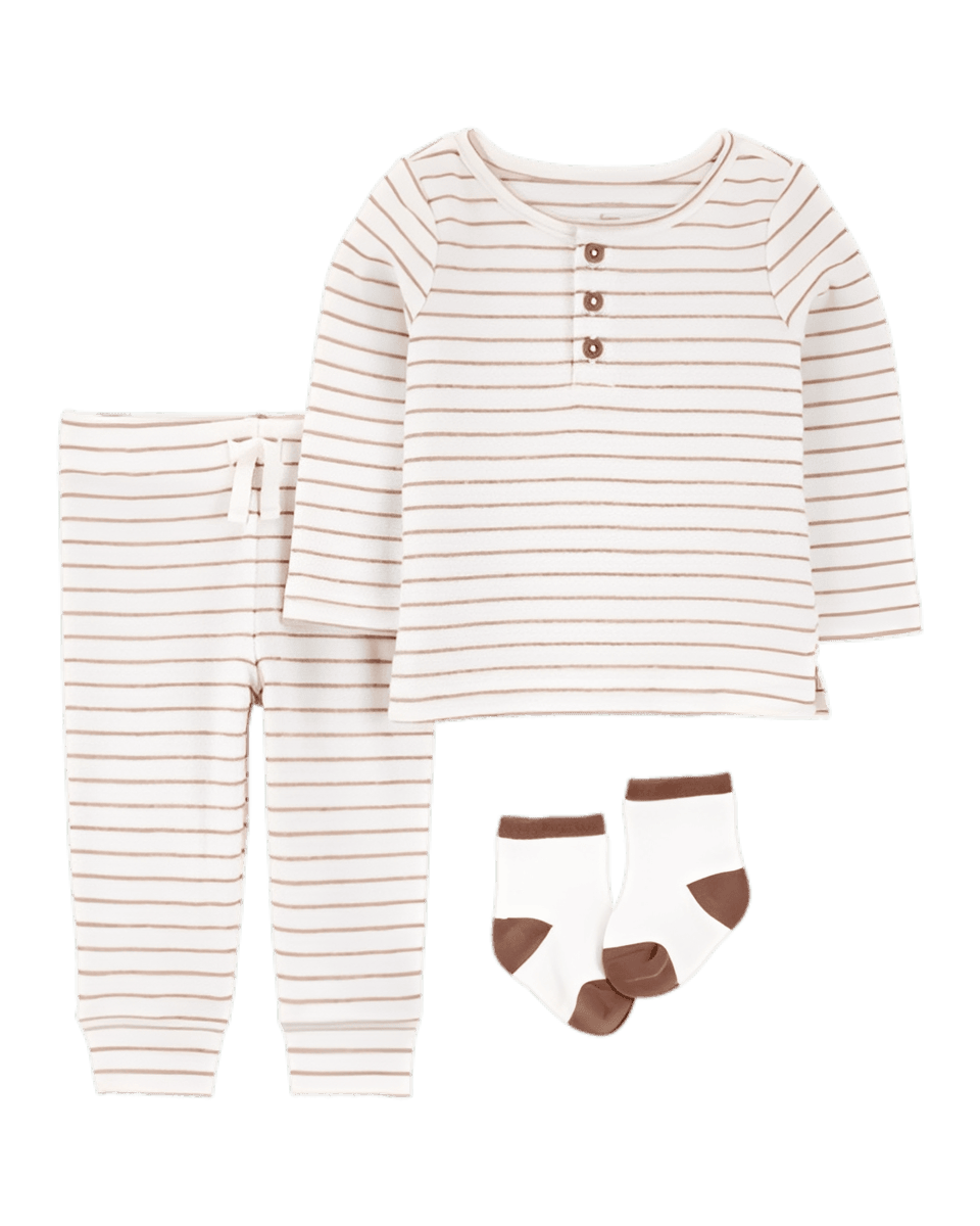 Carter's Baby 3 Piece Striped Tee & Pant Set Ivory