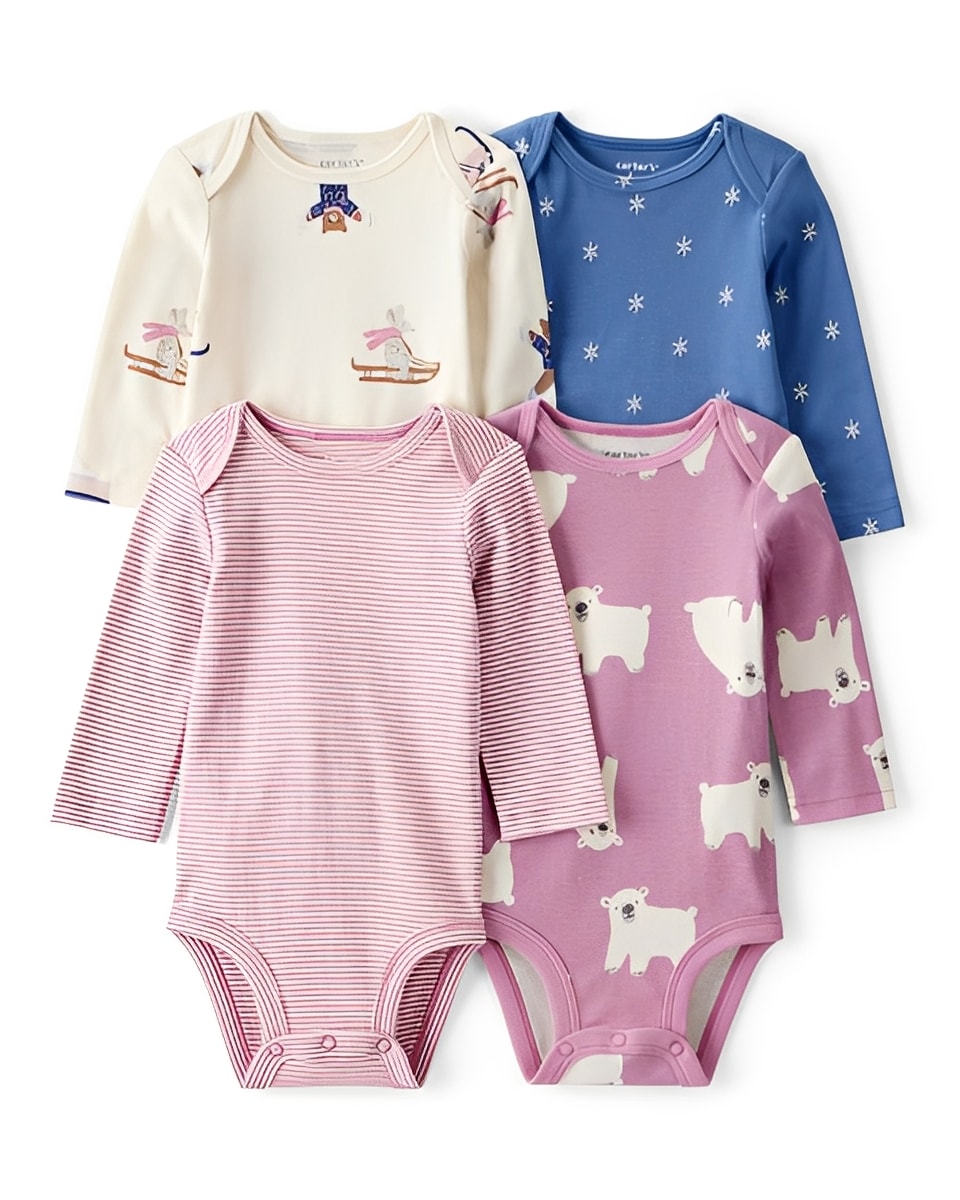 Carter's Baby Girl 4 Pack Unicorn Heart Star Print Long Sleeve Multipack Bodysuits