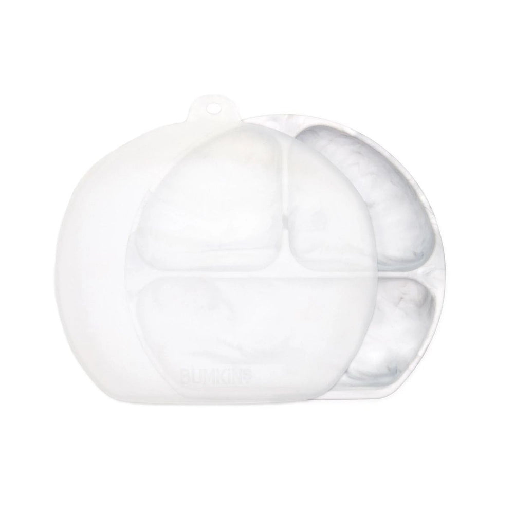 Bumkins Silicone Grip Dish with Lid 3 Section - Marble