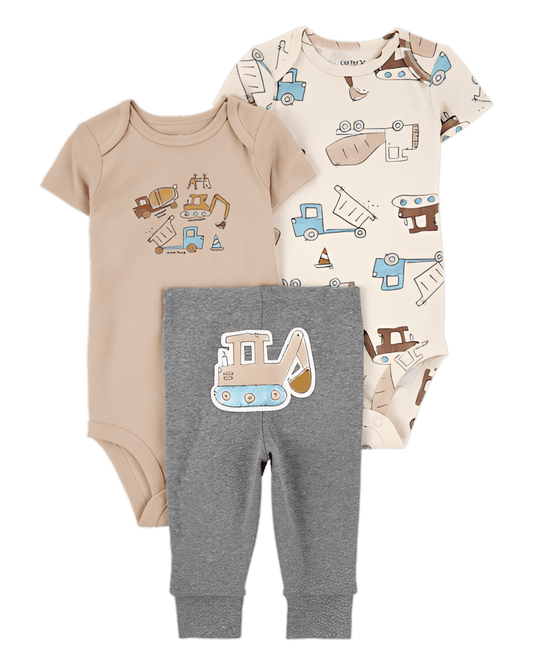 Carter's Baby Boy 3 Piece Construction Little Character Set White Tan Grey - ColorPlay