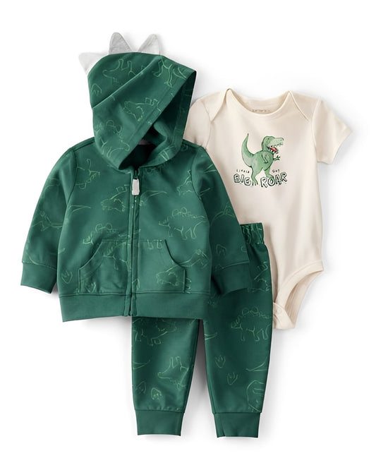 Carter's Baby Boy 3-Piece Dinosaur Big Roar Hoodie Set Green - ColorPlay