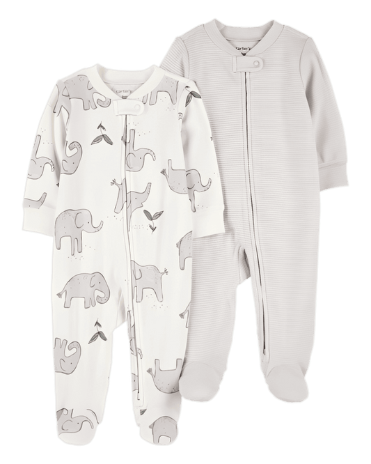 Carter's Baby 2 Pack Striped Elephant 2 Way Zip Cotton Sleep & Play Pajamas Grey - ColorPlay