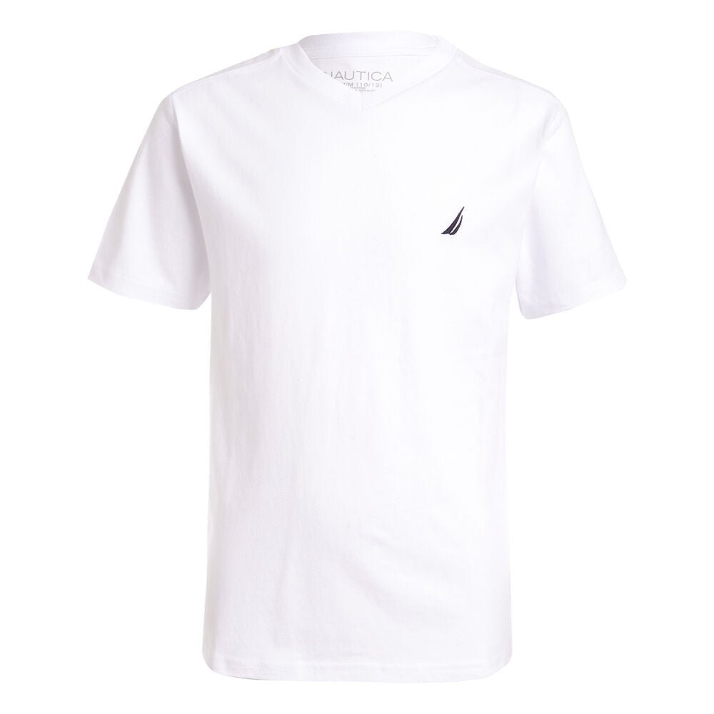 Nautica Boys' Short Sleeve Solid V-Neck T-Shirt - White