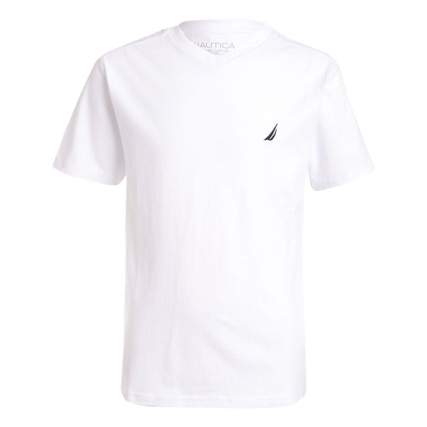 Nautica Boys' Short Sleeve Solid V-Neck T-Shirt - White