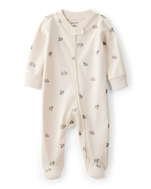 Carter's Sheep Print 100 Percent Cotton Long Sleeve Sleep & Play Pajamas Ivory