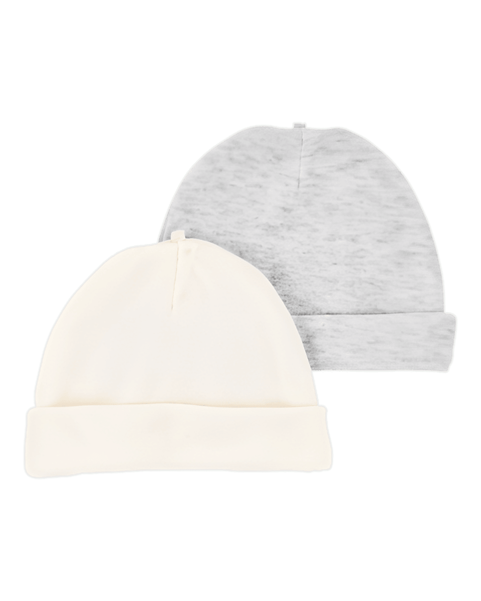 Carter's Baby 2-Pack Caps - Grey/Ivory