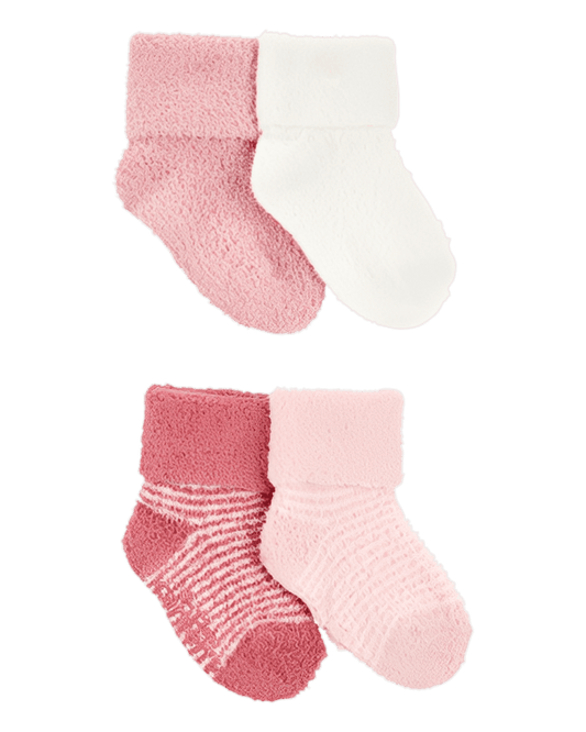 Carter's Baby Girl 4 Pack Chenille Foldover Cuff Booties Pink White - ColorPlay