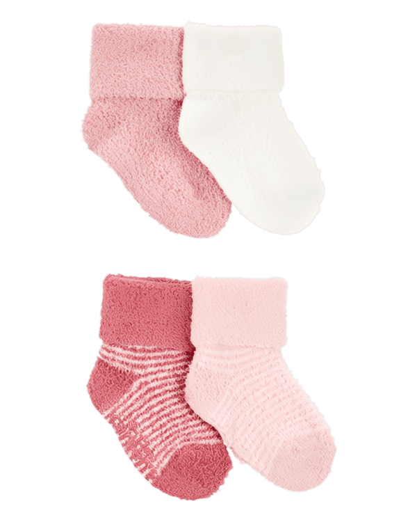 Carter's Baby Girl 4 Pack Chenille Foldover Cuff Booties Pink White
