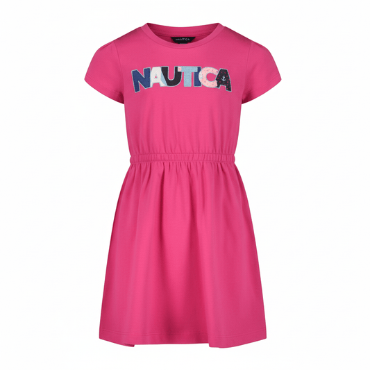 Girls Patchwork Logo Dress — Fuchsia - ColorPlay