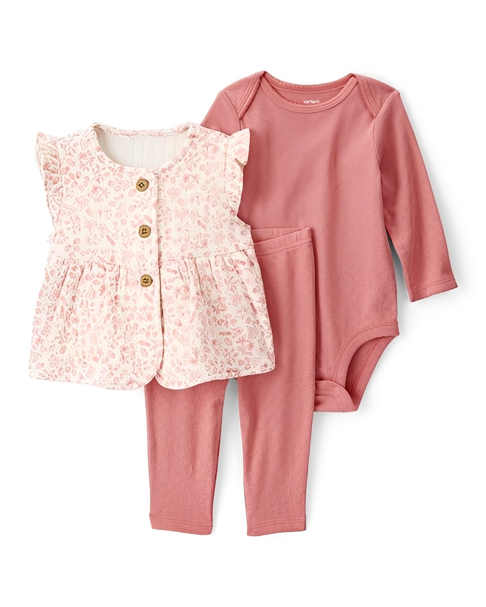 Carter's Baby Girl 3-Piece Floral Quilted Vest Set Pink