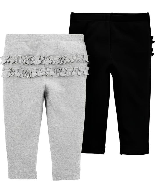 Carter's Baby 2 Pack Ruffle Detail Cotton Pants Grey Black - ColorPlay