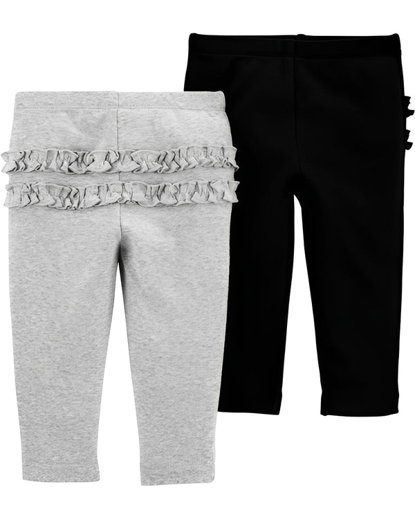 Carter's Baby 2 Pack Ruffle Detail Cotton Pants Grey Black