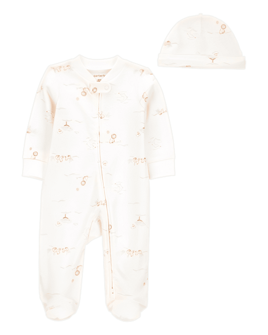 Carter's Baby Boy 2 Piece 2 Way Zip Sleep & Play & Cap Set Cream - ColorPlay