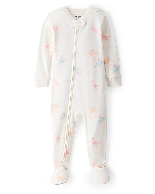 Carter's Baby Girl Dinosaur Print 100 Percent Cotton Long Sleeve 2 Way Zip 1 Piece Pajamas White - ColorPlay