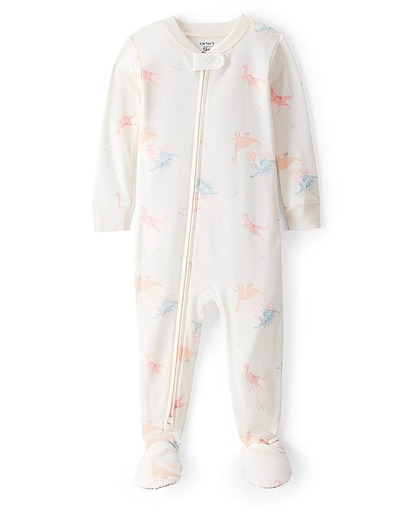 Carter's Baby Girl Dinosaur Print 100 Percent Cotton Long Sleeve 2 Way Zip 1 Piece Pajamas White