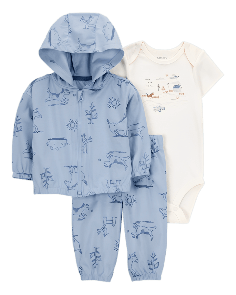 Carter's Baby Dog 3 Piece Cardigan Set Blue White