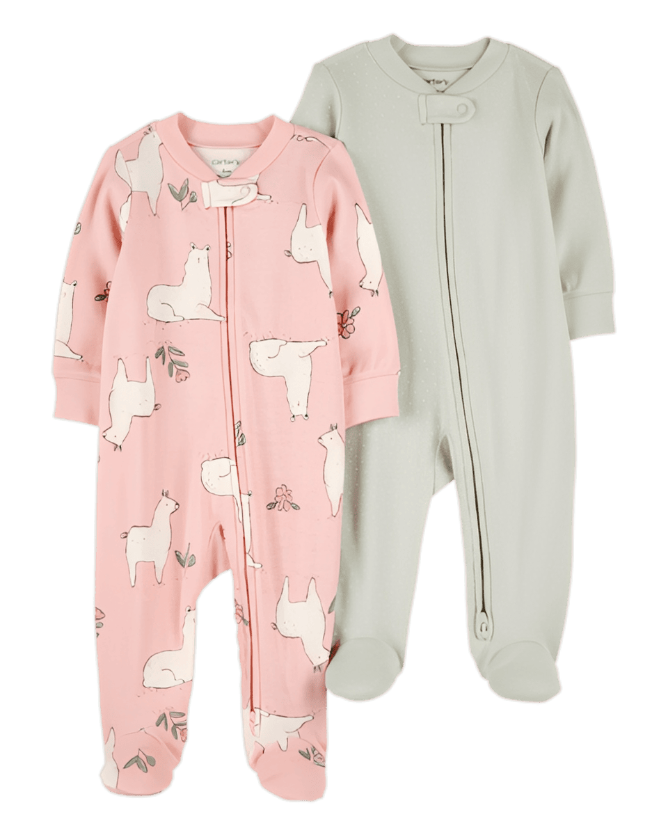 Carter's Baby Girl 2 Pack 2 Way Zip Cotton Sleep & Play Pajamas Pink Green