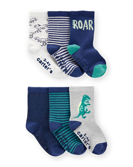 Carter's Toddler Boy 6 Pack Dinosaur Print Crew Socks - ColorPlay