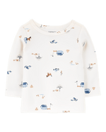 Carter's Baby Boy 2 Piece Long Sleeve Tee & Waffle Knit Coverall Set Blue White - Image 2