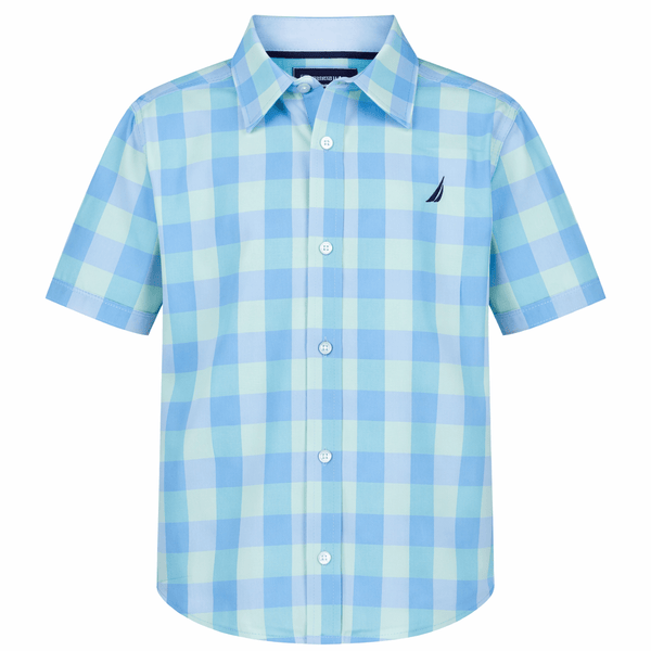 Nautica Boys' Blue Plaid Striped Button-Down Shirt