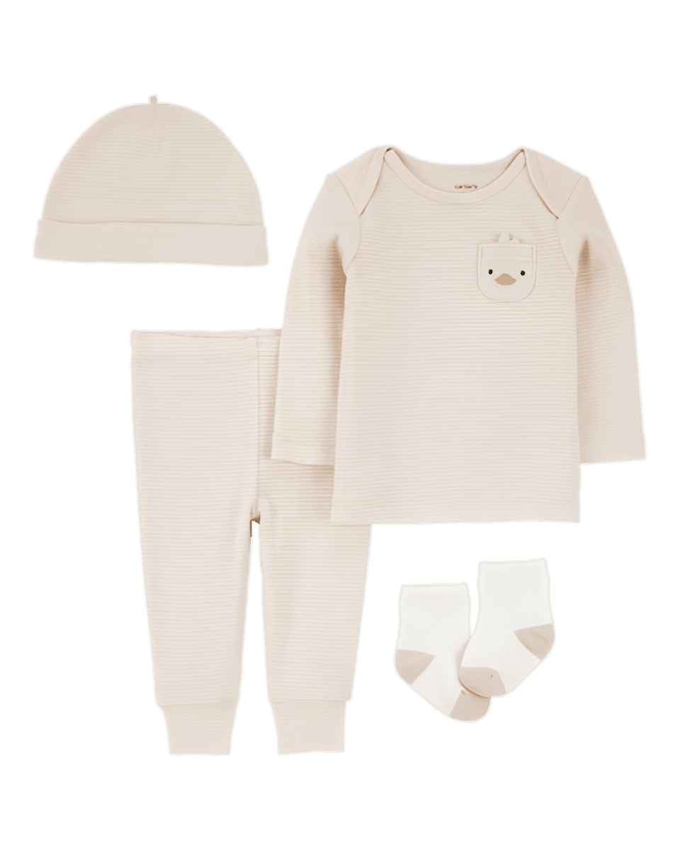 Carter's Baby 4 Piece Striped Duck Outfit Set Brown