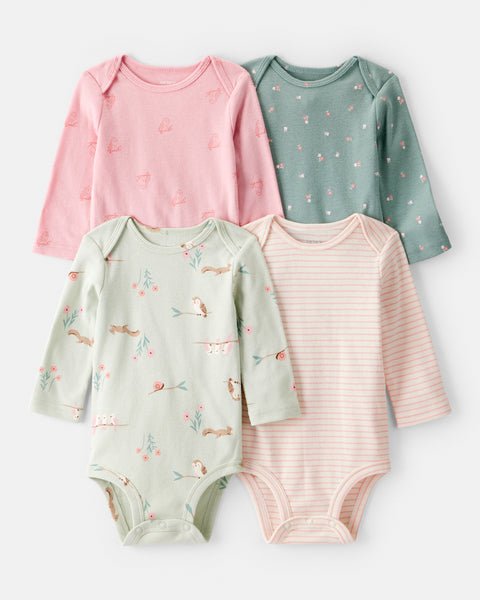 Carter's Baby Girl 4-Pack Long Sleeve Bodysuits Nature