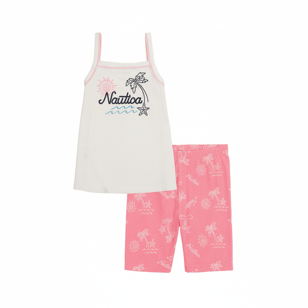 Nautica Girls 2-Piece Palm Tree Set — White/Pink